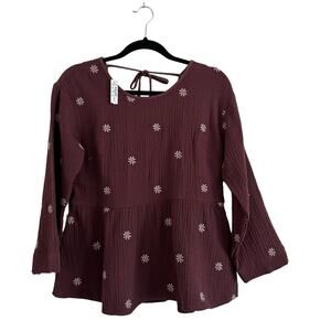Madewell Embroidered Lightspun Peplum Open-Back Top Size XS